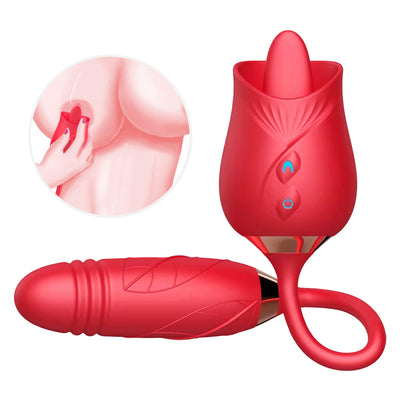 Rolay - 2 in 1 Thrusting Vibrating Rose Toy Sucking Vibrator for Women Nipple Clitoris Stimulator Clit Sucker