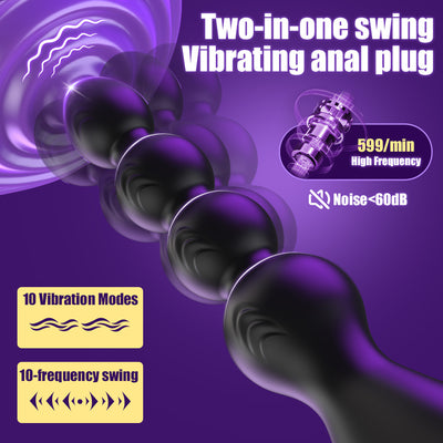 Vibrating Anal Beads Butt Plug, Anal Sex Toys with Pull Ring Design Adult Toys Prostate Massager with 2 Powerful Motors & 10 Swing Modes