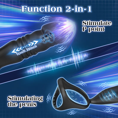 Prostate massager with cock ring 2-in-1 stimulation for penis and prostate