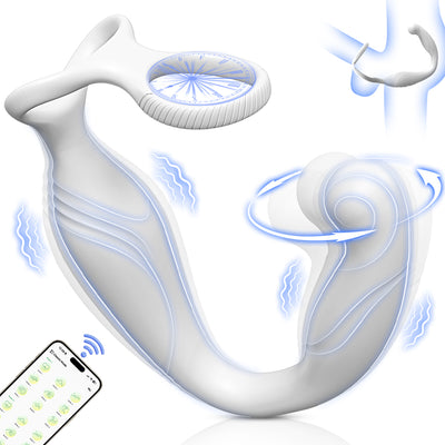 2 in 1 rotating prostate toy with vibrating cock ring on a white background