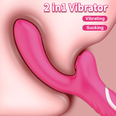 2-in-1 Silicone Vibration Wand, G-Spot and Clitoris Stimulator, Battery Powered with 500mAh Rechargeable Lithium Battery, 10 Suction and 10 Vibration Modes, for Men and Women