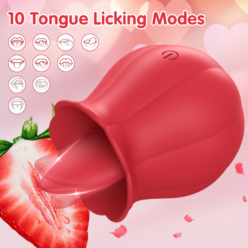 Sex Toy Rose Vibrator - Realistic Tongue Flower Vibrator with 10 Tongue Licking Modes