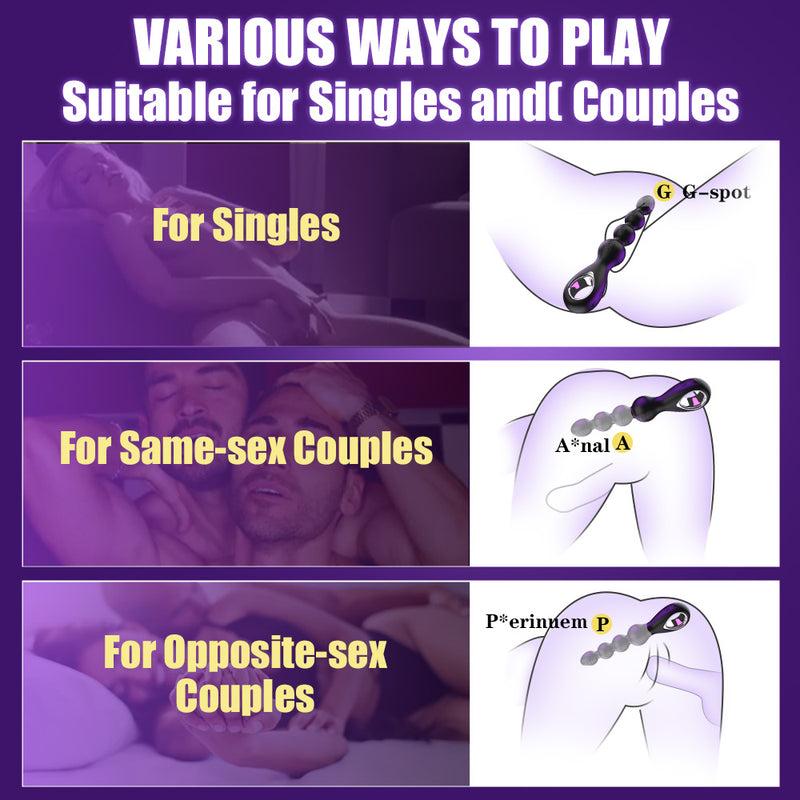 Vibrating Anal Beads Butt Plug, Anal Sex Toys with Pull Ring Design Adult Toys Prostate Massager with 2 Powerful Motors & 10 Swing Modes