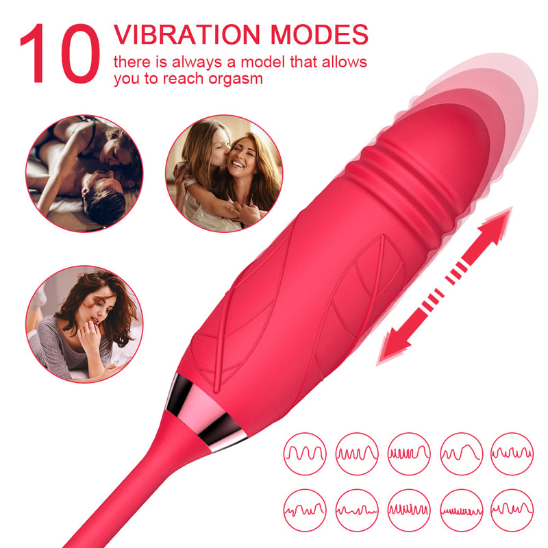 Rolay - 2 in 1 Thrusting Vibrating Rose Toy Sucking Vibrator for Women Nipple Clitoris Stimulator Clit Sucker