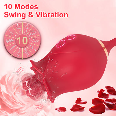Joe—Rose Dual Tongue Dildo G Spot Vibrators with 10 Licking & 10 Thrusting