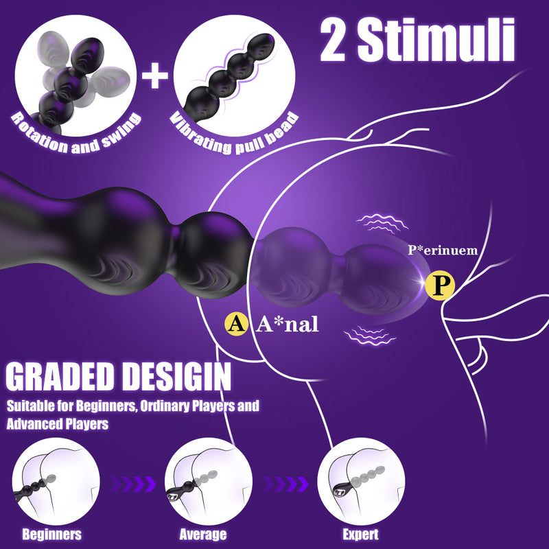 Vibrating Anal Beads Butt Plug, Anal Sex Toys with Pull Ring Design Adult Toys Prostate Massager with 2 Powerful Motors & 10 Swing Modes