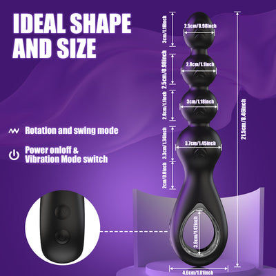 Vibrating Anal Beads Butt Plug, Anal Sex Toys with Pull Ring Design Adult Toys Prostate Massager with 2 Powerful Motors & 10 Swing Modes
