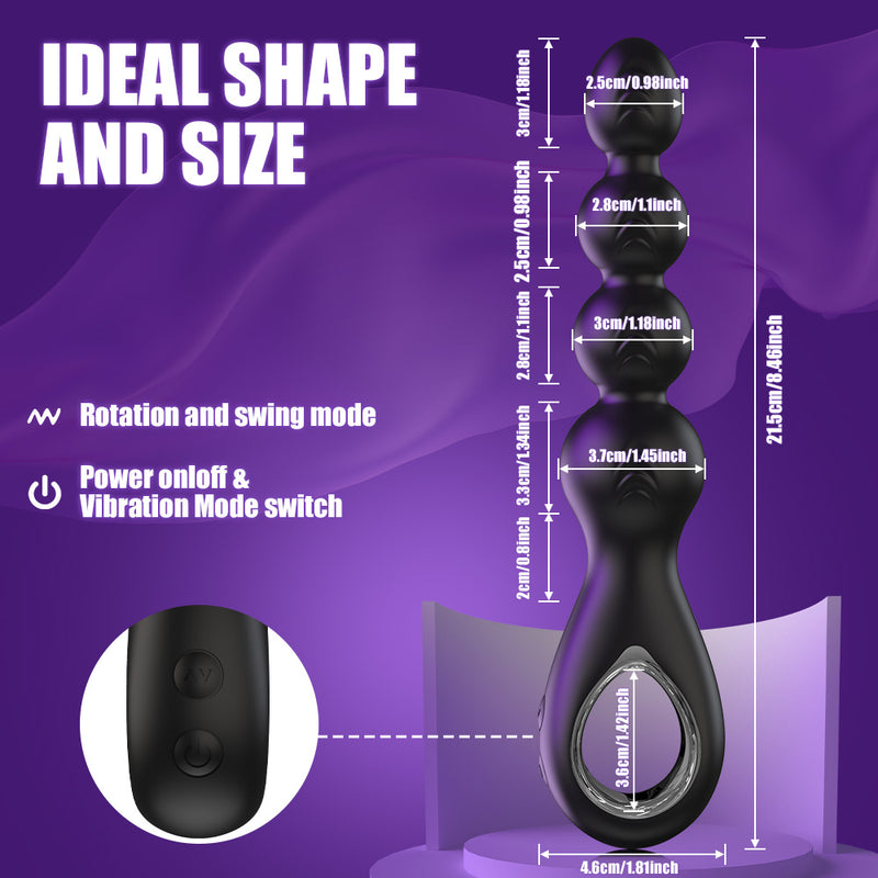 Vibrating Anal Beads Butt Plug, Anal Sex Toys with Pull Ring Design Adult Toys Prostate Massager with 2 Powerful Motors & 10 Swing Modes