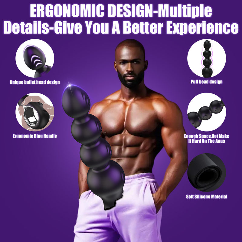 Vibrating Anal Beads Butt Plug, Anal Sex Toys with Pull Ring Design Adult Toys Prostate Massager with 2 Powerful Motors & 10 Swing Modes