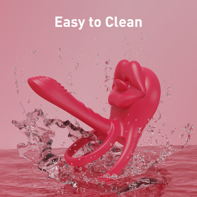 Vibrating Penis Sleeve Cock Ring with Full Lips Tongue Clitoral Stimulator, Penis Ring Vibrator Extender for G Spot Stimulation