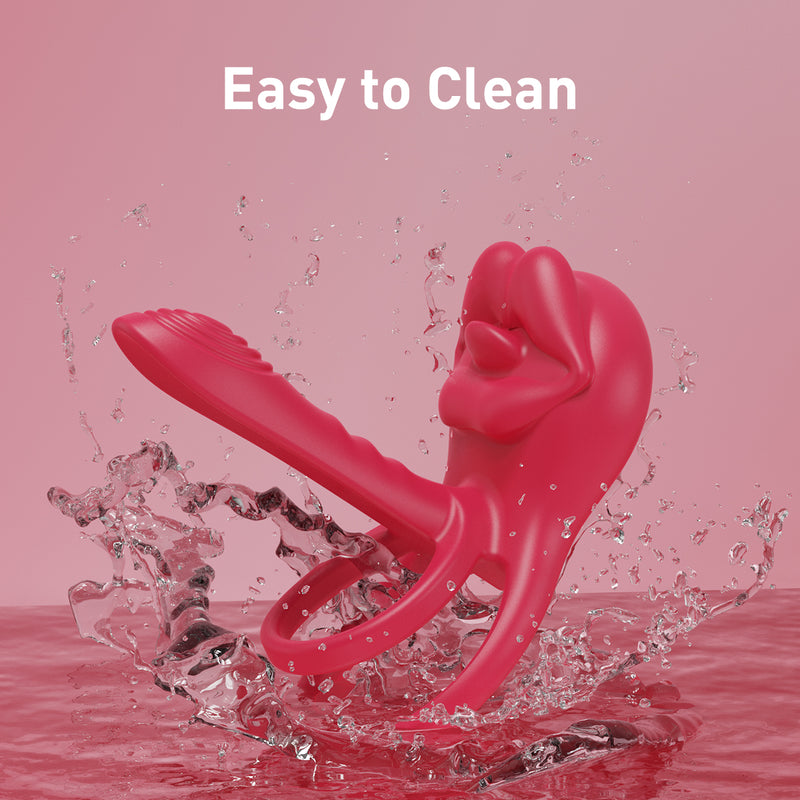 Vibrating Penis Sleeve Cock Ring with Full Lips Tongue Clitoral Stimulator, Penis Ring Vibrator Extender for G Spot Stimulation