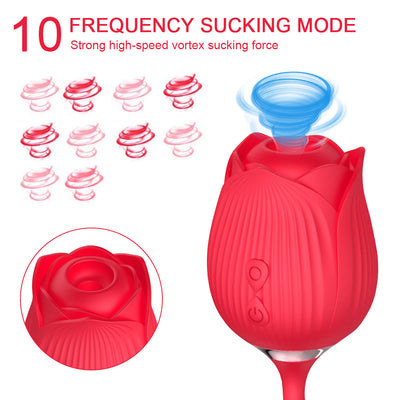 Rolay - 2 in 1 Thrusting Vibrating Rose Toy Sucking Vibrator for Women Nipple Clitoris Stimulator Clit Sucker