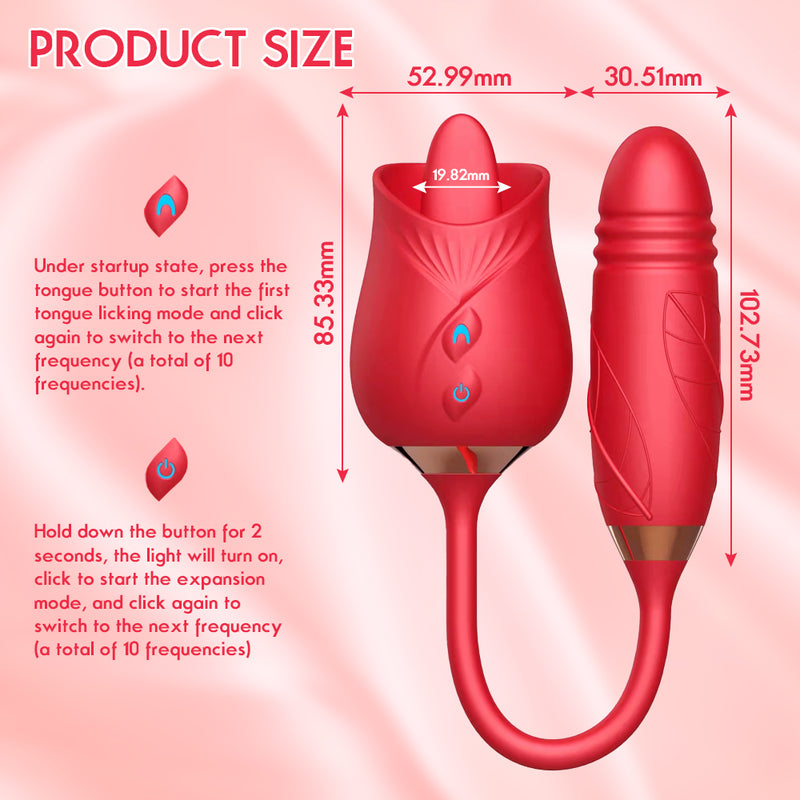 Rolay - 2 in 1 Thrusting Vibrating Rose Toy Sucking Vibrator for Women Nipple Clitoris Stimulator Clit Sucker