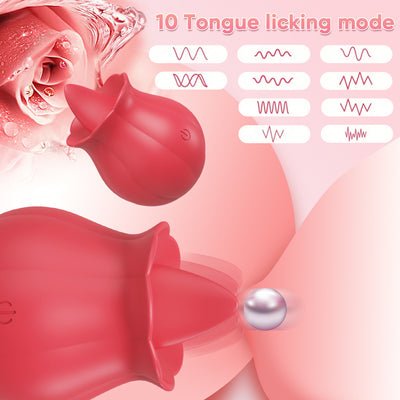 Sex Toy Rose Vibrator - Realistic Tongue Flower Vibrator with 10 Tongue Licking Modes