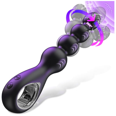 Vibrating Anal Beads Butt Plug, Anal Sex Toys with Pull Ring Design Adult Toys Prostate Massager with 2 Powerful Motors & 10 Swing Modes