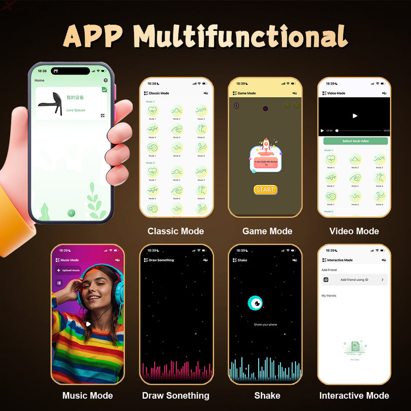 Silicone cock ring with app offering multiple ways to control vibration and play