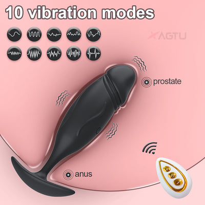 Silicone Penis Shaped Vibrating Remote Butt Plug Hands-Free Pleasure