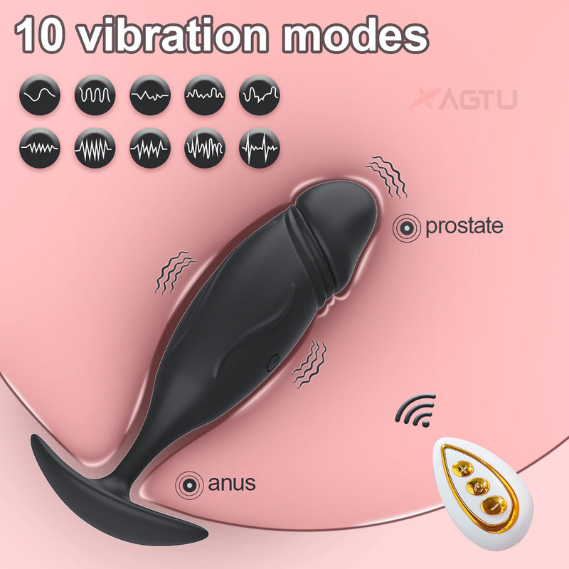 Silicone Penis Shaped Vibrating Remote Butt Plug Hands-Free Pleasure