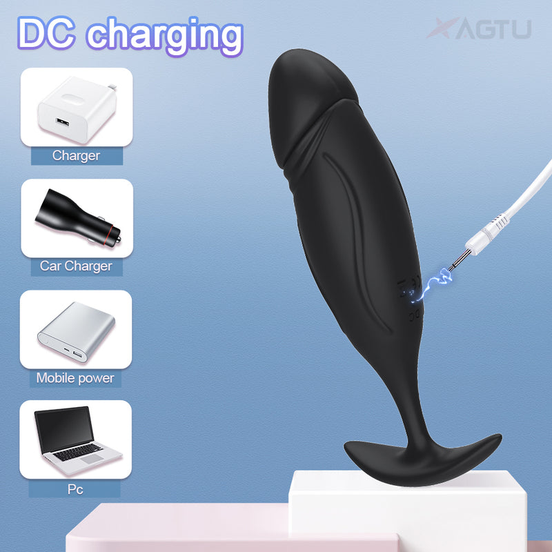 Black silicone butt plug with dc charging