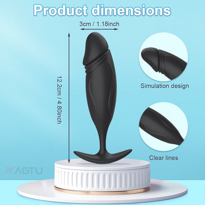 black silicone butt plug showing size