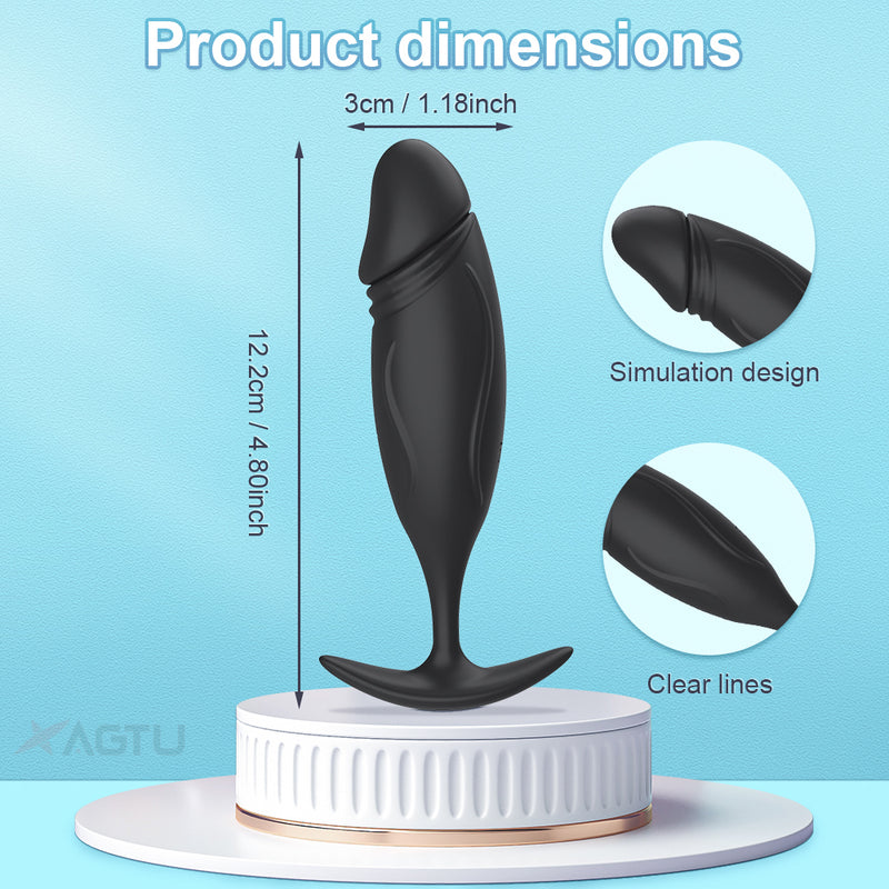 black silicone butt plug showing size