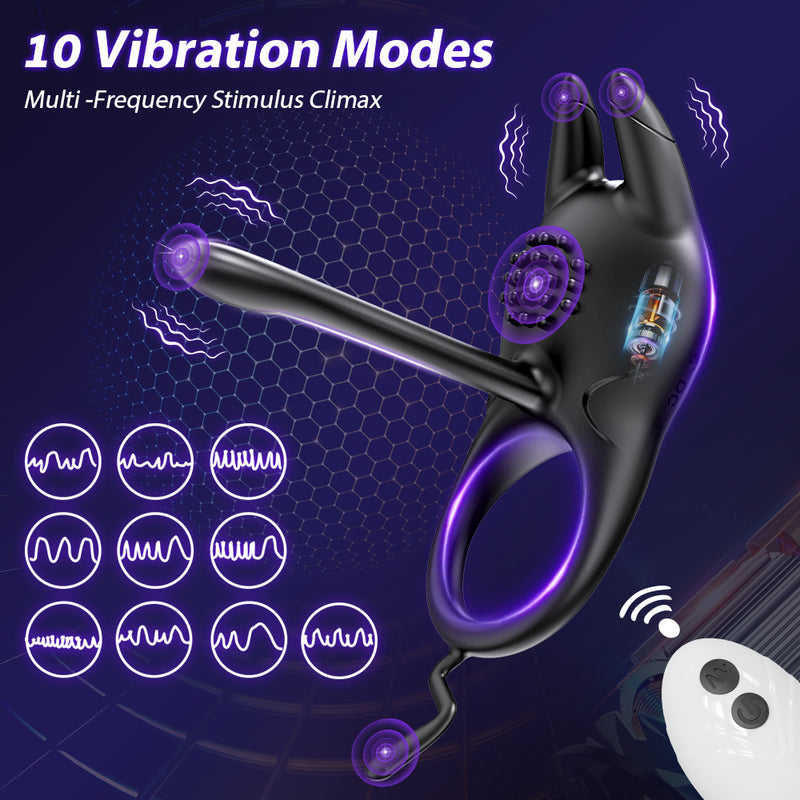 Black vibrating silicone penis ring with 10 modes