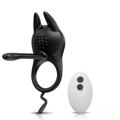 Black Vibrating Penis Ring and White wireless remote control