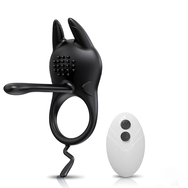 Black Vibrating Penis Ring and White wireless remote control