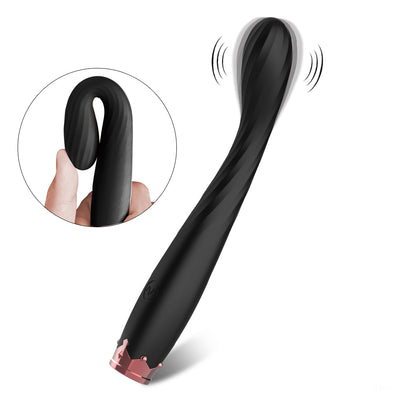 Black wand vibrator illustrating soft and flexible foldable head