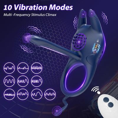 Blue vibrating silicone penis ring with 10 modes