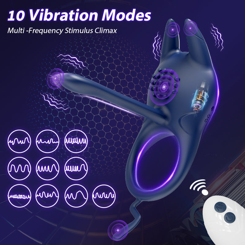 Blue vibrating silicone penis ring with 10 modes