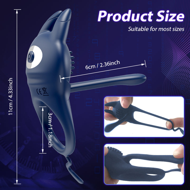 Blue vibrating penis ring showing its size