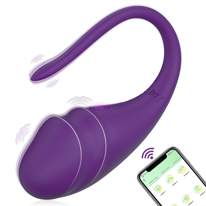 Dual stimulation vibrating purple egg on a white background