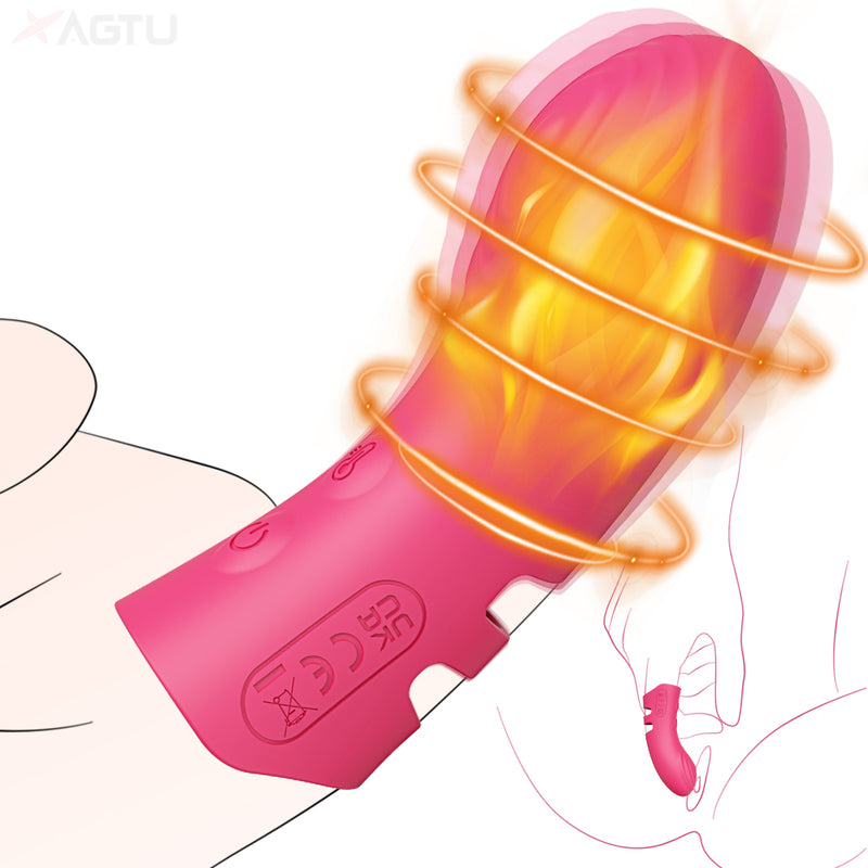 Heating finger vibrator with small instructional illustration for female use