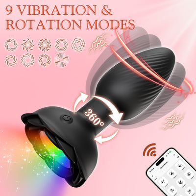 LED flower black butt plug with 9 vibration and rotation modes