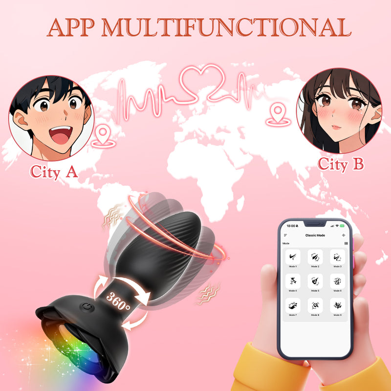 LED flower black butt plug with app control