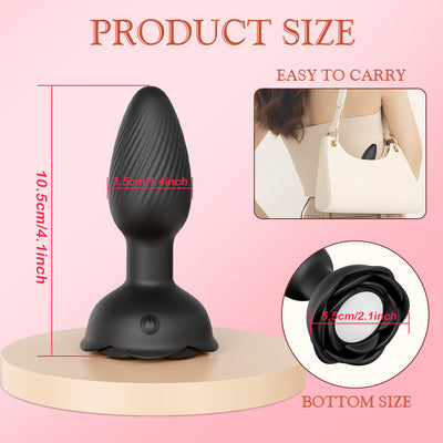 LED flower black butt plug showing size