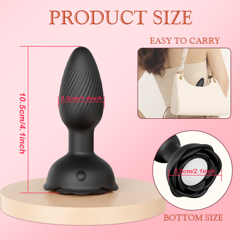 LED flower black butt plug showing size