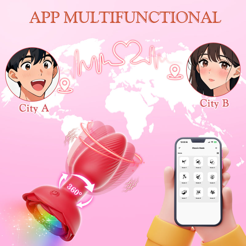 LED flower red butt plug with app control