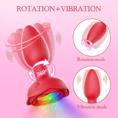 Led flower red butt plug showing rotation and vibration details
