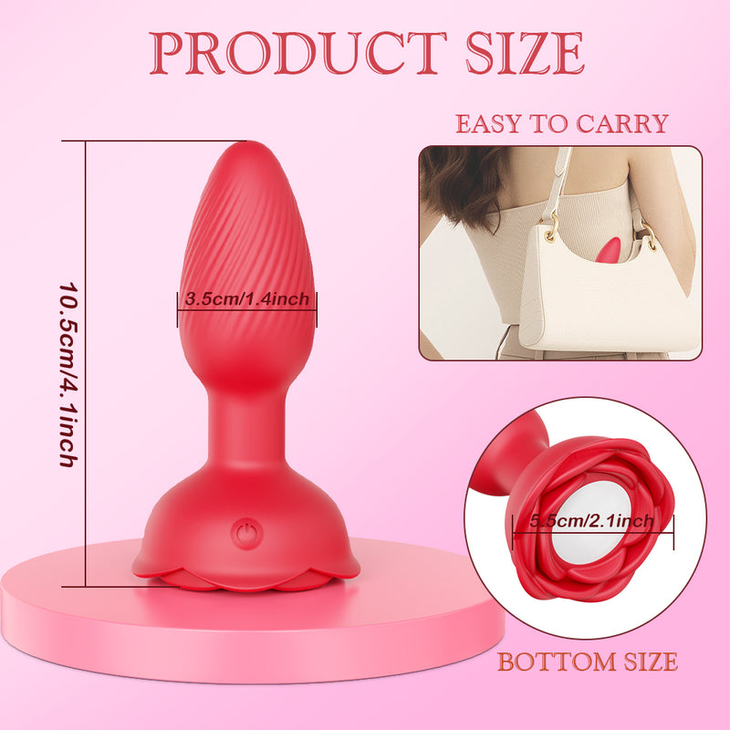 LED flower red butt plug showing size