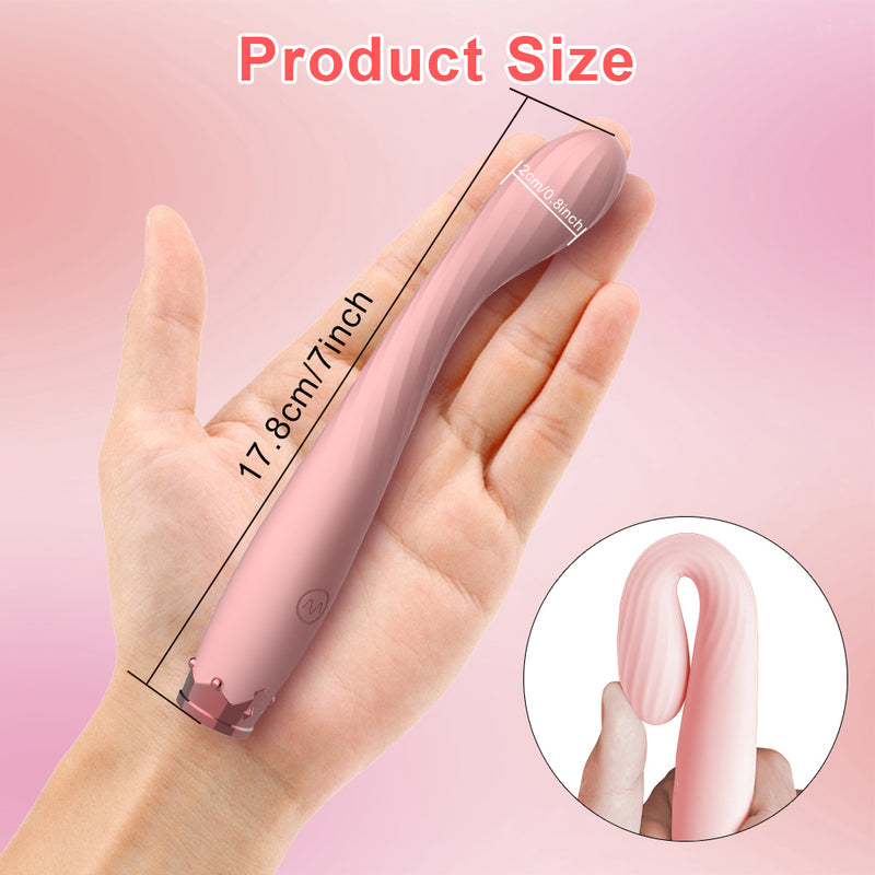 Pink wand vibrator shown in hand for size reference