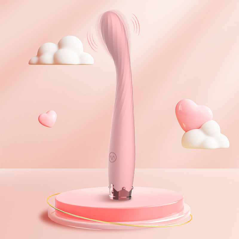 Pink wand vibrator displayed on a stylish display stand