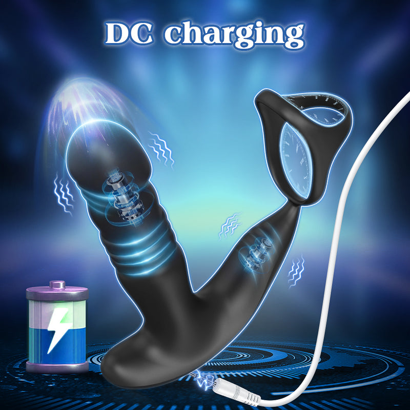 Prostate massager with cock ring and DC charging