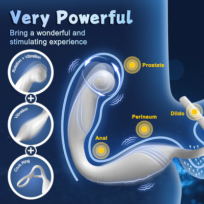 Close up display showing the powerful stimulation points of the prostate toy with cock ring
