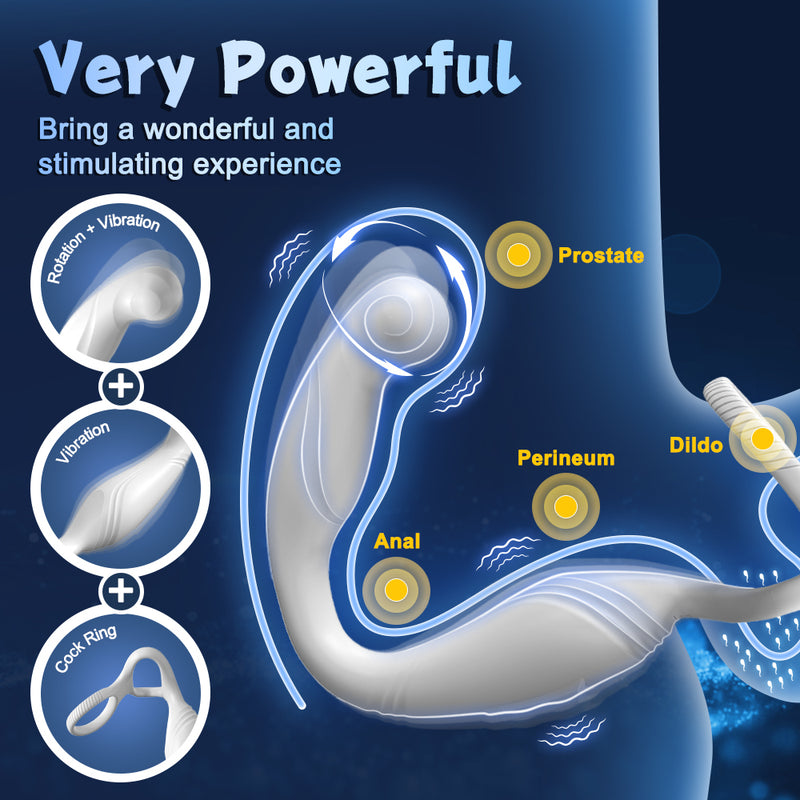 Close up display showing the powerful stimulation points of the prostate toy with cock ring