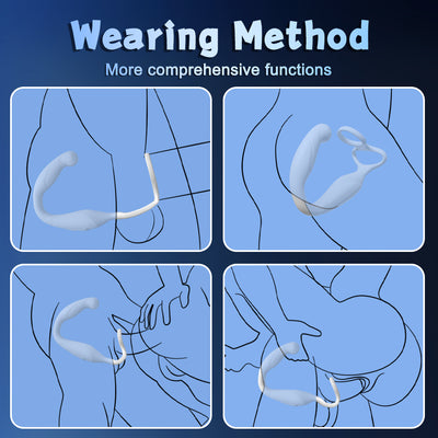 Display showing how to wear the prostate toy with cock ring