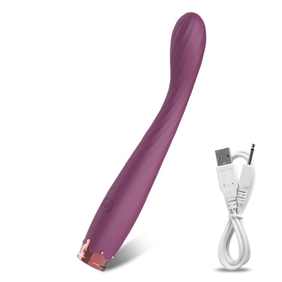 Purple wand vibrator with DC charging on white background