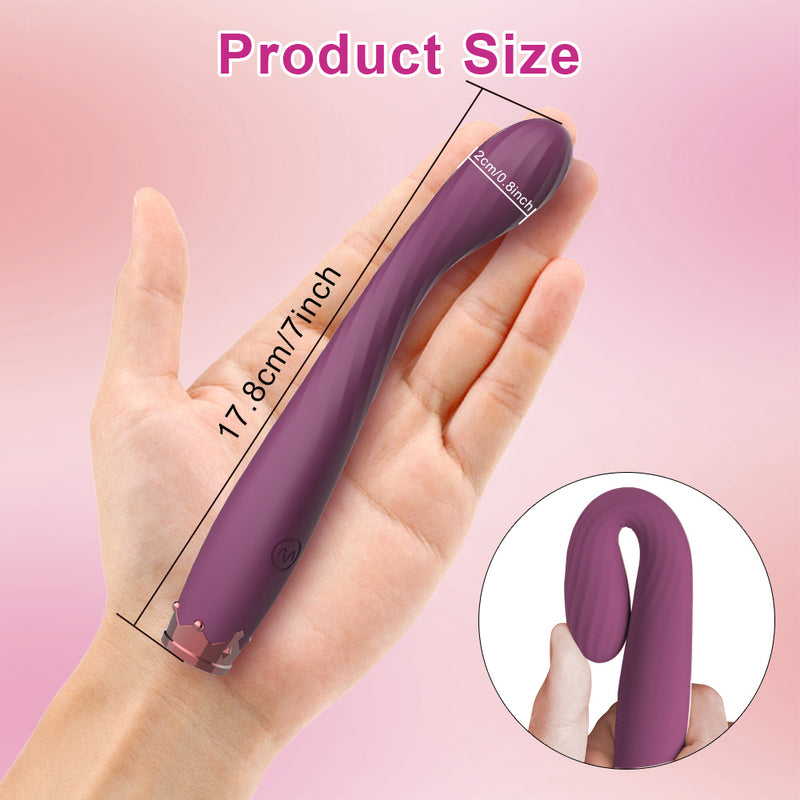 Purple wand vibrator shown in hand for size reference