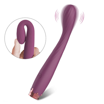 Purple wand vibrator illustrating soft and flexible foldable head